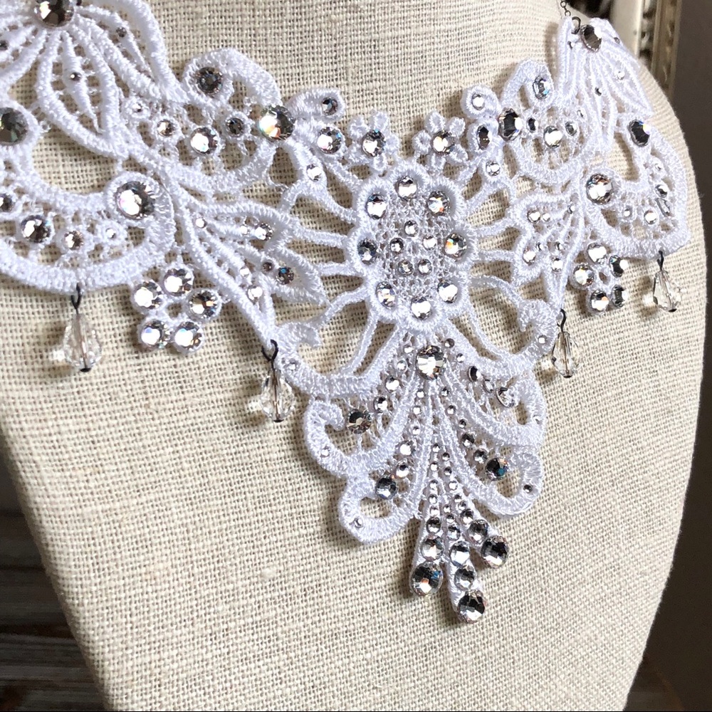 Swarovski Crystals and Lace Bridal Collar Necklace - Picture 4 of 10